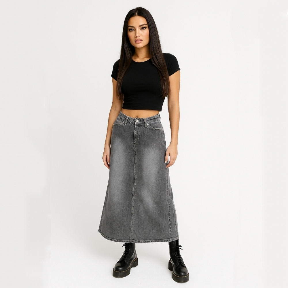 Y2K Calvin Klein Vintage Black Denim Maxi Skirt Western Wash - Picture 9 of 9